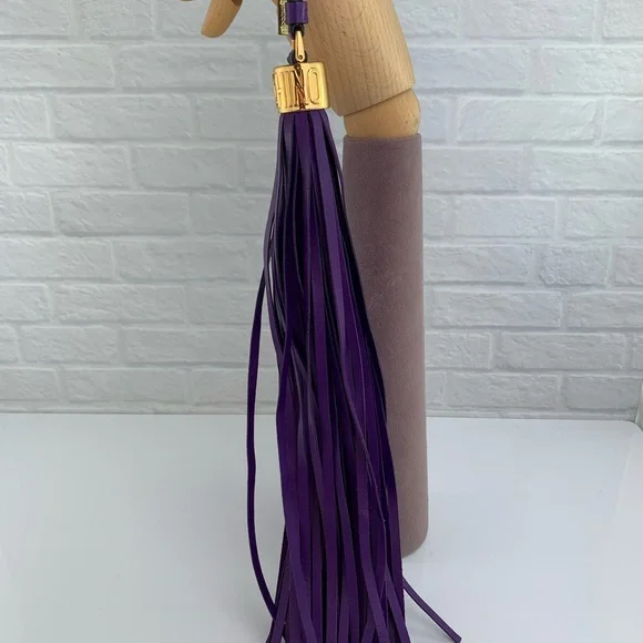 MOSCHINO Couture LEATHER Long Tassel Keychain Bag Charm Purple - Picture 9 of 10